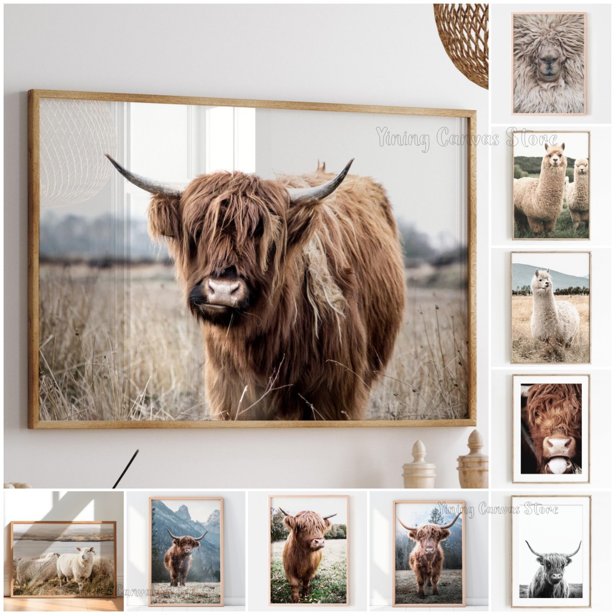 Photography Landscape - スコットランド高地牛野生動物北欧自然風景ポスターキャンバス絵画壁アート写真部屋用ホームファームハウスデ