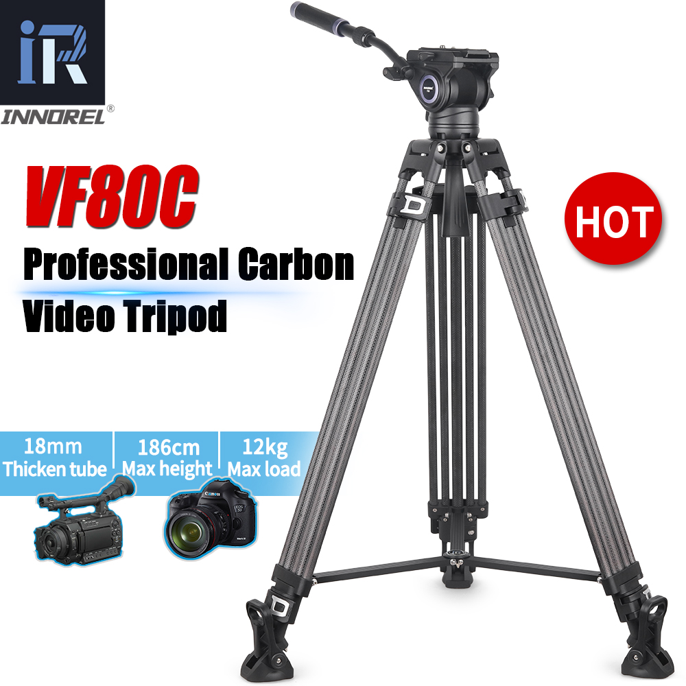 Camera Tripod Carbon - Innorel-プロ仕様のカーボンファイバービデオ三脚,流体ヘッド,デジタル一眼レフカメラ,カムコーダースライダー,最大高さ1.86m,vf80c