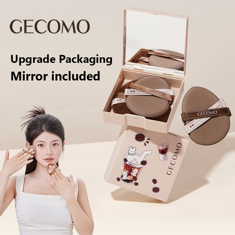Beauty Dish Softbox - GECOMO ミラー付きパウダーパフセットボックス 2 パック、ウェットとドライの両用、スーパーソフトメイクアップスポンジとルースパウダーエアクッション