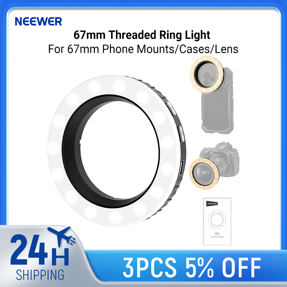 Photography Basic - NEEWER Basics 67mmネジ式リングライト（67mmスマホマウント/ケース/レンズ用）、充電式バイカラーLEDセルフィー写真撮影用フィルライト