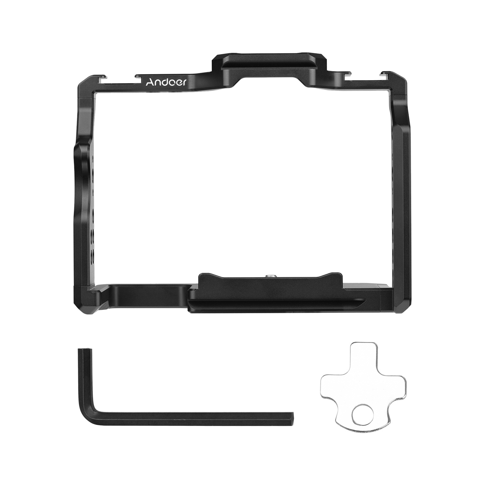 Camera Cage Baseplate - Andoer カメラケージ アルミニウム合金ビデオケージ デュアルコールドシューマウント付き 多数の1/4インチネジ A7IV/A7III/A用交換品