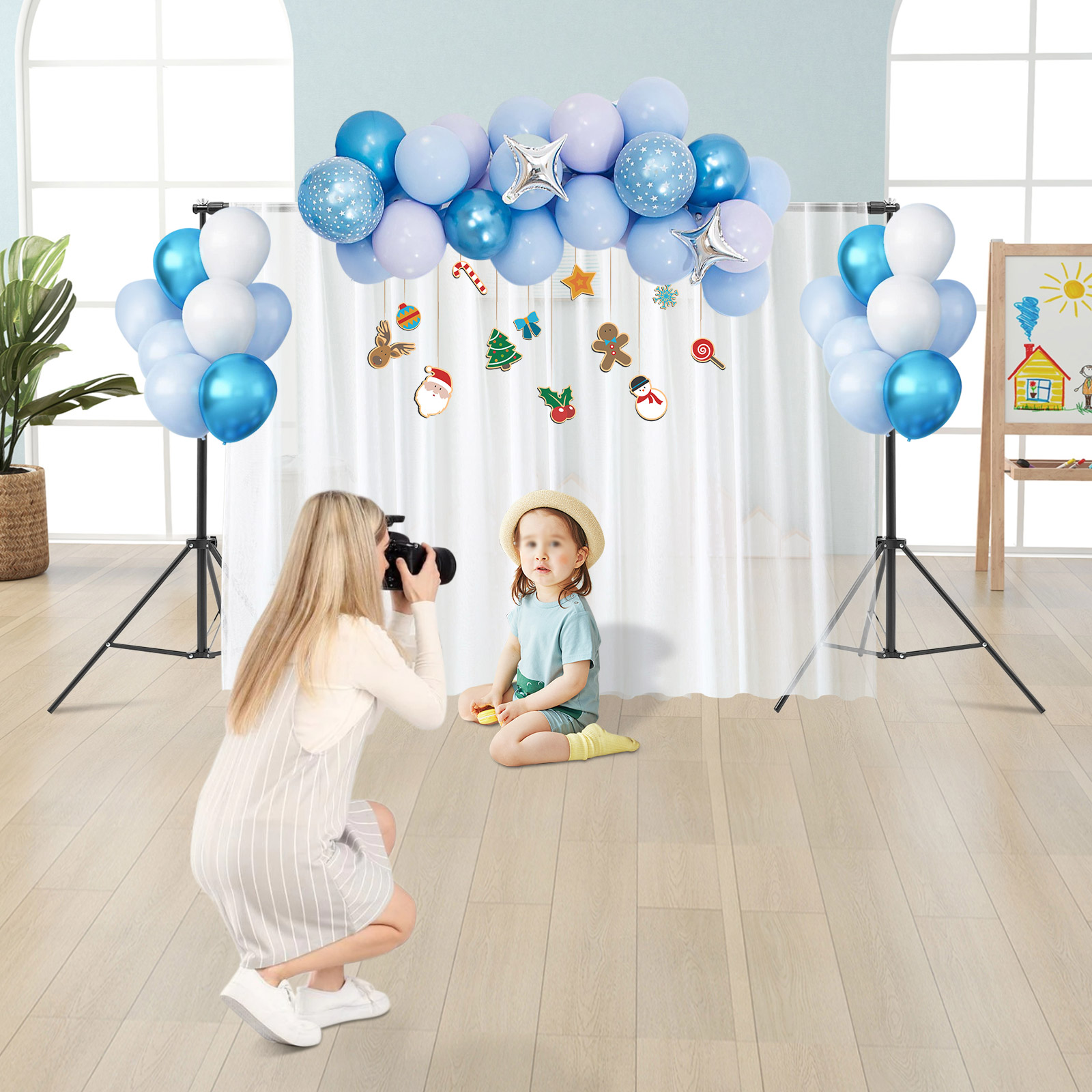 Backdrop Stand Kit - 写真撮影用背景スタンドキット、スタジオ、結婚式、商品撮影用のポータブル背景サポートシステム、高さ118インチ