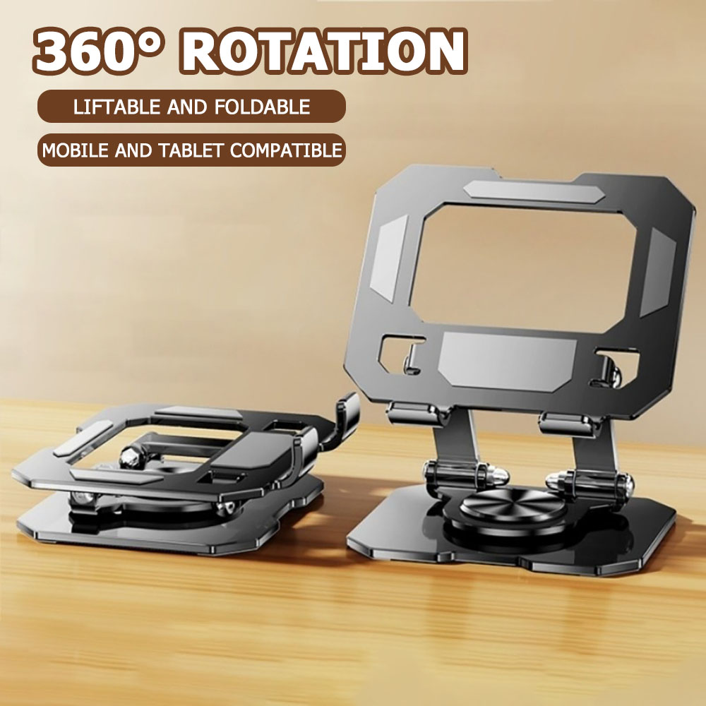 Camera Cage Baseplate - 360度回転タブレット電話スタンド調節可能なデスクホルダー折りたたみ式昇降式デスクトップキックスタンド滑り止め大型スクリーンタブレット対応