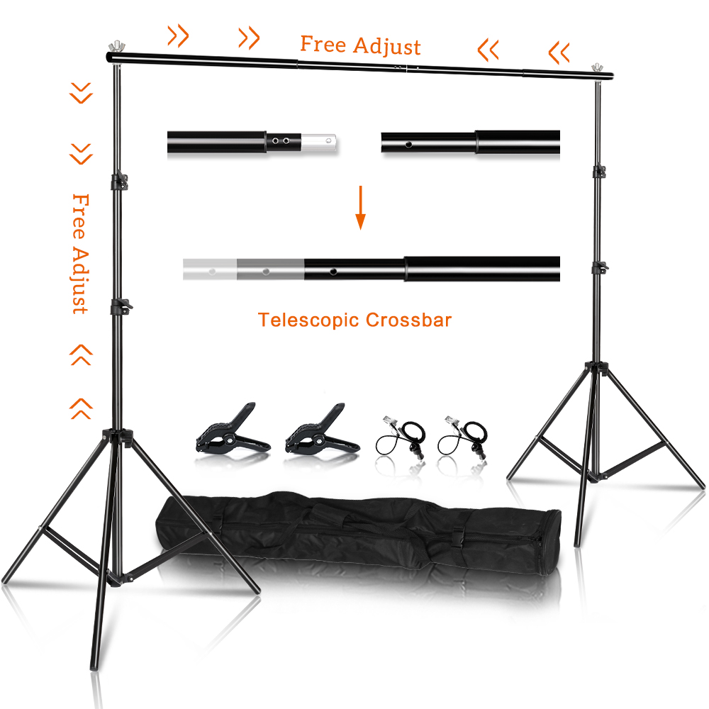 Backdrop Stand Kit - 写真スタジオ背景撮影用バックドロップスタンド、バックドロップ、クロマキー、グリーンスクリーン、サポートシステムフレーム、キャリーバッグ、ライトキット