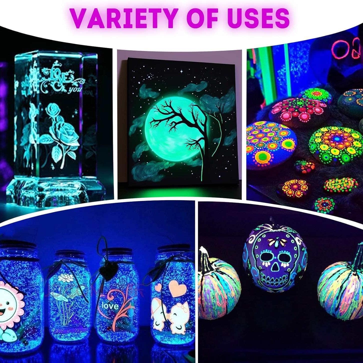 10色60ml蓄光アクリル絵具セット、ネオン発光、ハロウィン - Photography Night のレビューと価格