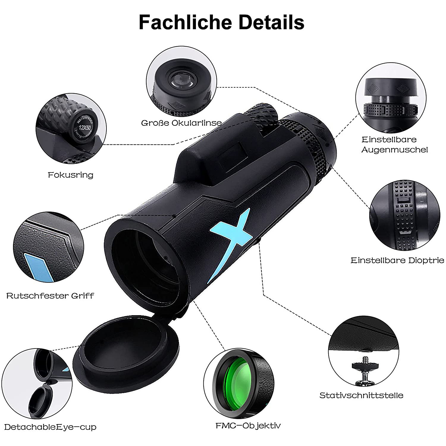 ミニ望遠鏡 12x50 高倍率単眼望遠鏡 HD 調節可能 屋 - Photography High Angle のレビューと価格