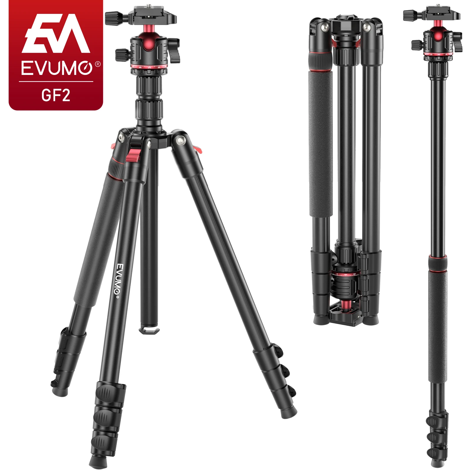 Evumo-アルミニウム合金トラベル三脚、カメラ付き携帯電話 - Camera Tripod Carbon のレビューと価格