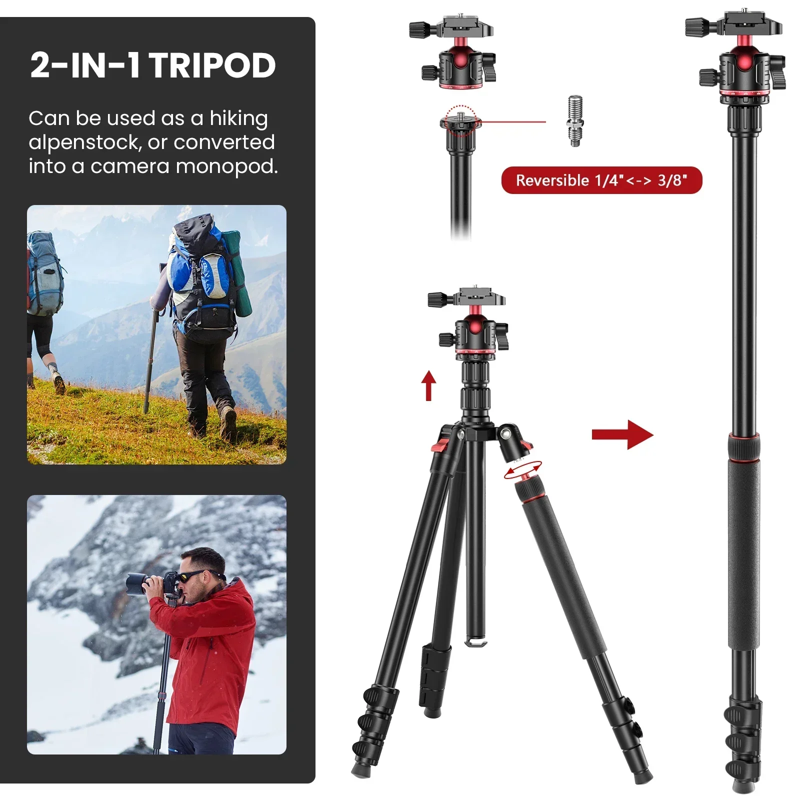 Evumo-アルミニウム合金トラベル三脚、カメラ付き携帯電話 - Camera Tripod Carbon のレビューと価格