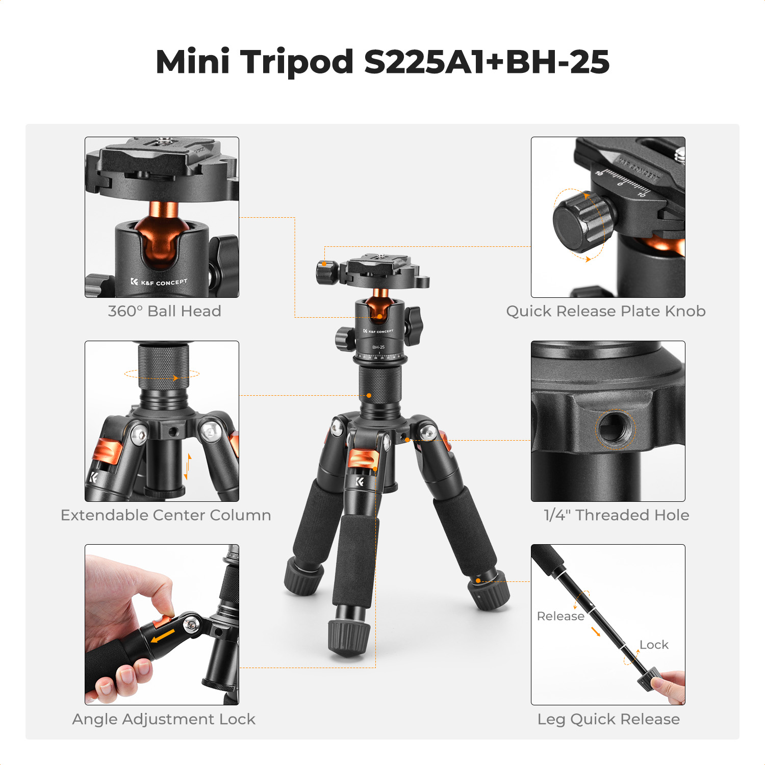 K&F CONCEPT 52cm デスクトップミニ三脚 カメ - Camera Tripod Carbon のレビューと価格