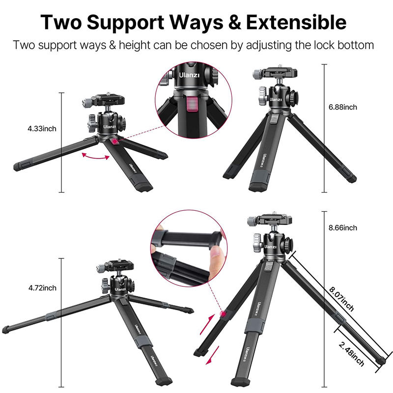 Ulanzi MT-24 Vlog Lite 金属三脚ボール - Camera Tripod Carbon のレビューと価格